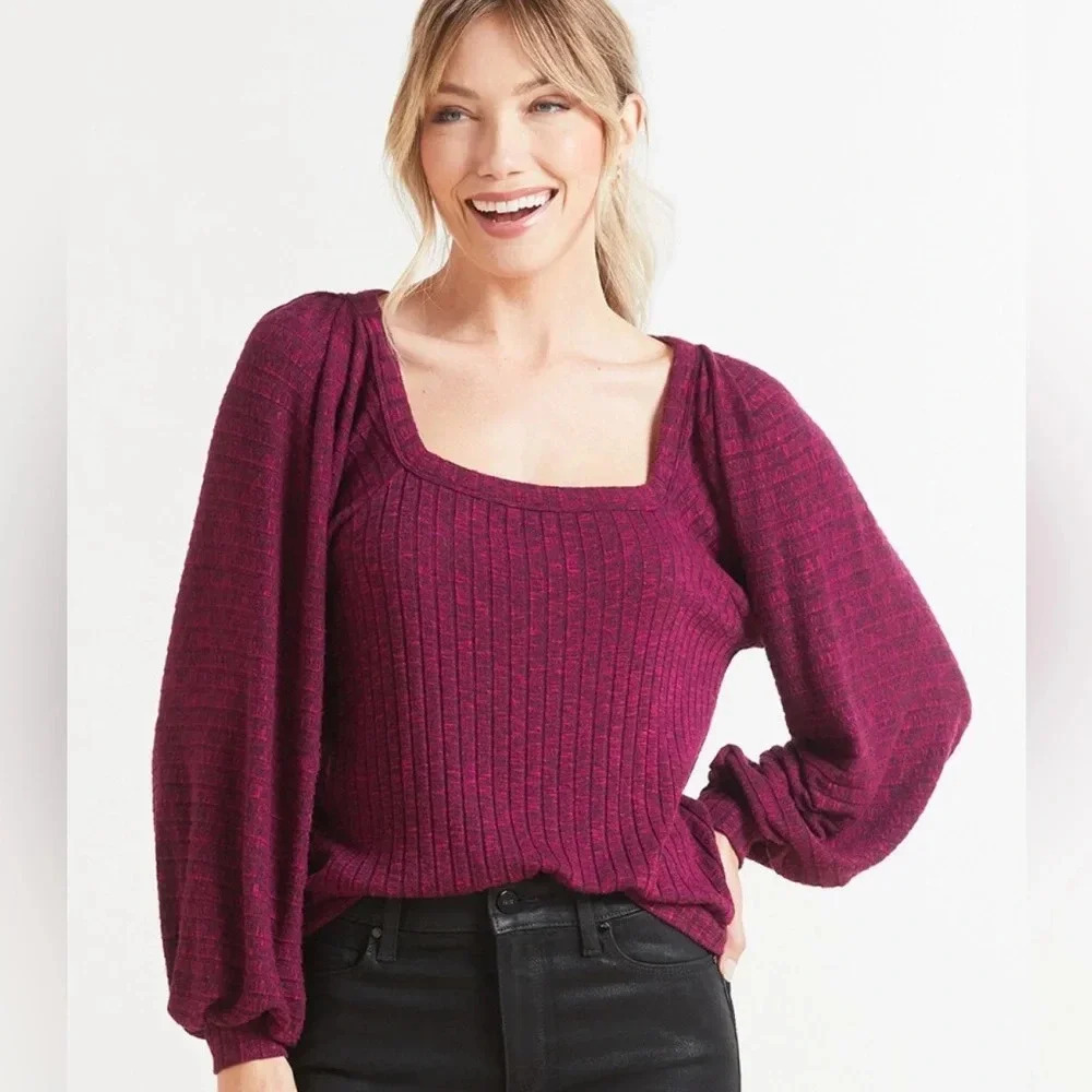 Evereve Michael Stars Polly Square Neck Top in Fuschia